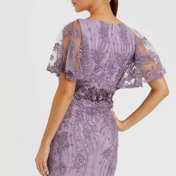 MacDuggal Purple Lilac Embellished Flutter Sleeve Evening Gown Dress Formal - Picture 3 of 12